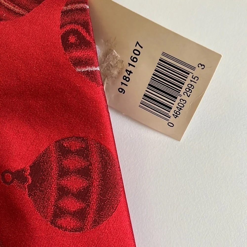 Holidays men’s red Christmas tie with ornaments on the tie. 100% silk. NWT